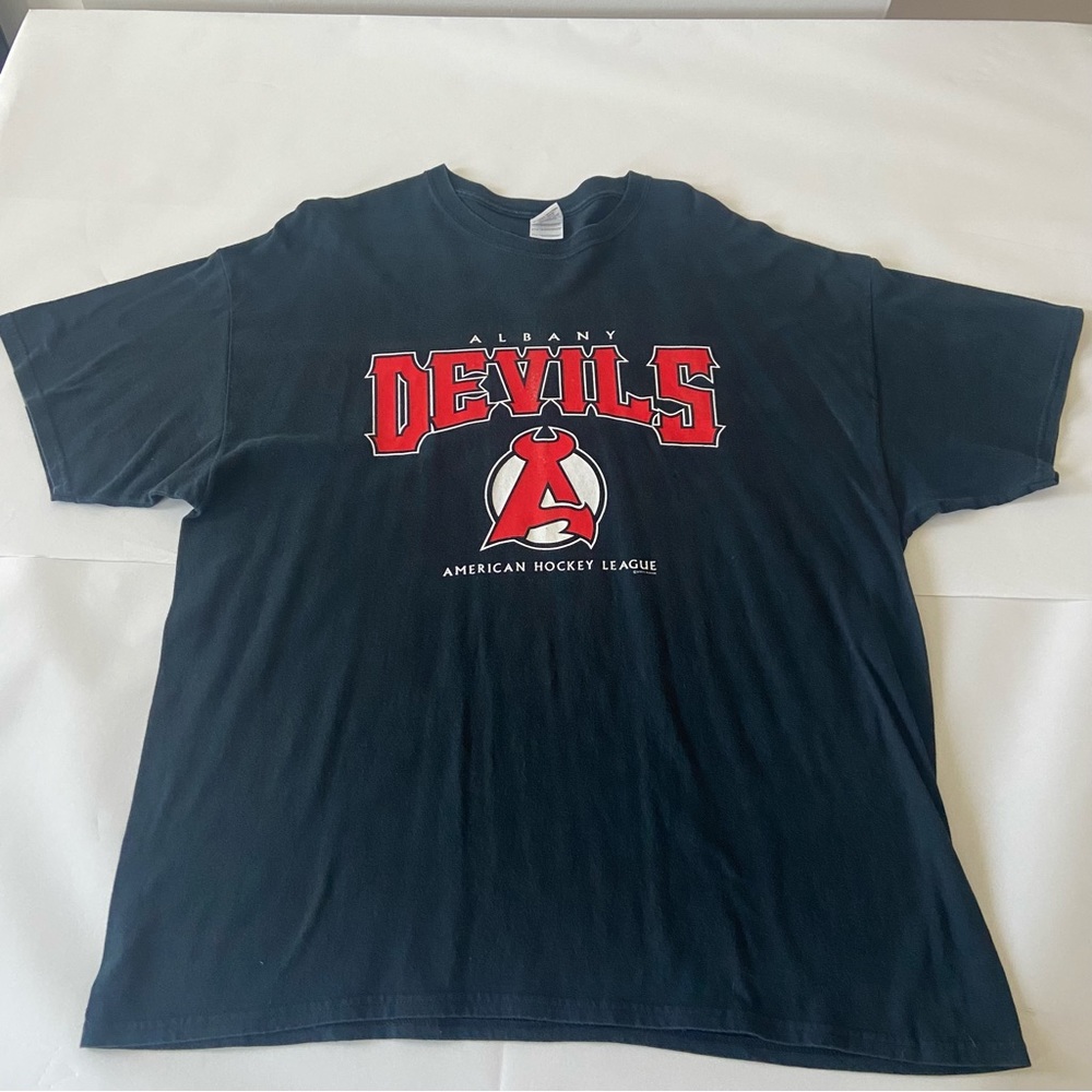 Vintage Mens XXL Black Albany Devils AHL Minor League Hockey Teeshirt
